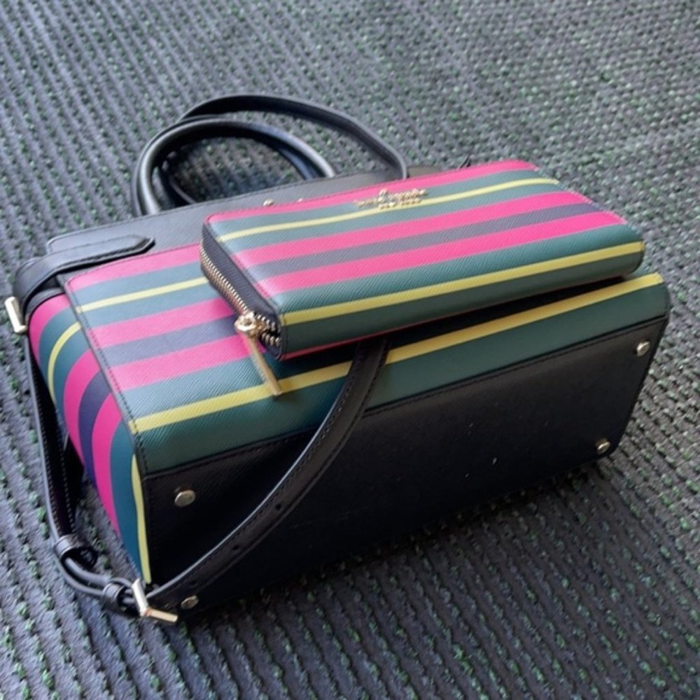 Kate Spade Staci Medium Satchel & Staci Wrapping Paper Stripes Wallet - Picture 9 of 16